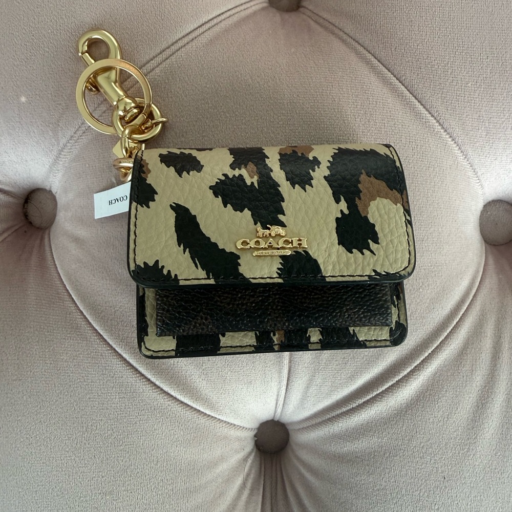 Coach Mini Klare Bag Charm Leopard with Gold Keychain